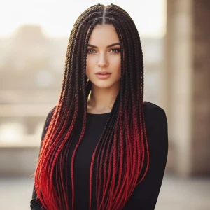 Afrika Örgüsü Ve Rasta İçin Sentetik Ombreli Saç - Siyah / Koyu Kızıl / Açık Kızıl