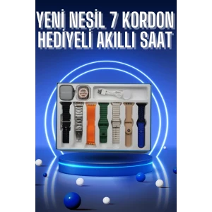 Akıllı Saat 7 Kordon Hediyeli Takvim Alarm Nabız Ölçer Bildirim Görme Sesli Görüşme