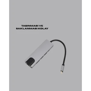 Alüminyum Gövdeli Type‑C HDMI & Ethernet Adaptör – Tak & Çalıştır