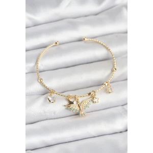 Anka Kuşu Charmlı Gold Renk Pirinç Kadın Bileklik