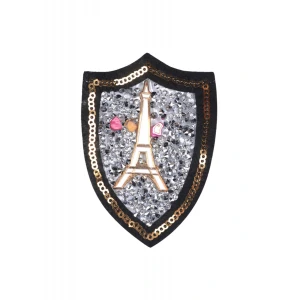 Aplike Ütü İle Yapışan Taşlı Eyfel Kulesi Beyaz Arma 6 cm