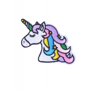 Aplike Ütü İle Yapışan Unicorn At Beyaz Karışık Arma 6x3 cm