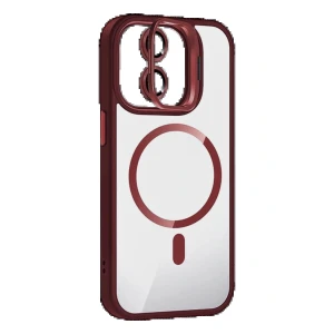 Apple iPhone 11 Remim Lensli Magsafe Standlı Kapak - Bordo