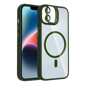 Apple iPhone 11 Remim Lensli Magsafe Standlı Kapak - Koyu Yeşil