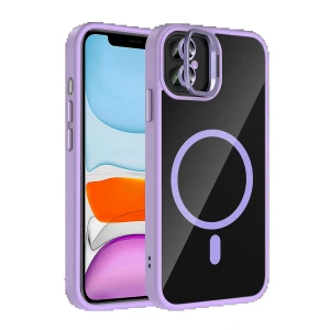 Apple iPhone 11 Remim Lensli Magsafe Standlı Kapak - Lila
