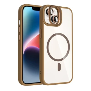 Apple iPhone 13 Remim Lensli Magsafe Standlı Kapak - Kahverengi