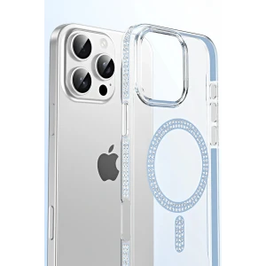 Apple iPhone 14 Move Taşlı Magsafe Kapak - Gümüş