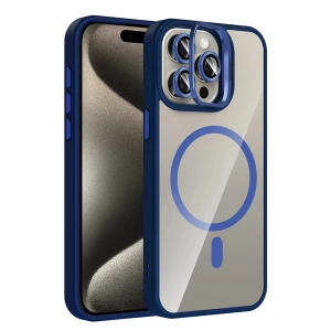 Apple iPhone 14 Pro Max Remim Lensli Magsafe Standlı Kapak - Lacivert