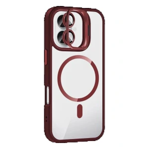 Apple iPhone 16 Plus Remim Lensli Magsafe Standlı Kapak - Bordo