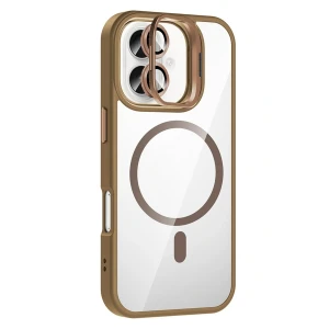 Apple iPhone 16 Plus Remim Lensli Magsafe Standlı Kapak - Kahverengi