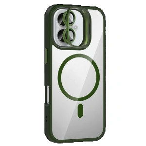 Apple iPhone 16 Plus Remim Lensli Magsafe Standlı Kapak - Koyu Yeşil