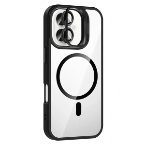 Apple iPhone 16 Plus Remim Lensli Magsafe Standlı Kapak - Siyah