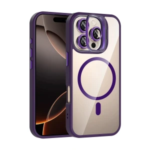 Apple iPhone 16 Pro Max Remim Lensli Magsafe Standlı Kapak - Derin Mor