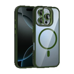 Apple iPhone 16 Pro Max Remim Lensli Magsafe Standlı Kapak - Koyu Yeşil