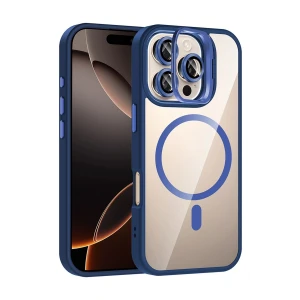 Apple iPhone 16 Pro Max Remim Lensli Magsafe Standlı Kapak - Lacivert