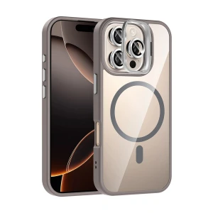 Apple iPhone 16 Pro Max Remim Lensli Magsafe Standlı Kapak - Titan Gri