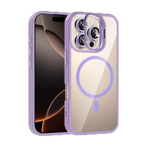 Apple iPhone 16 Pro Remim Lensli Magsafe Standlı Kapak - Lila