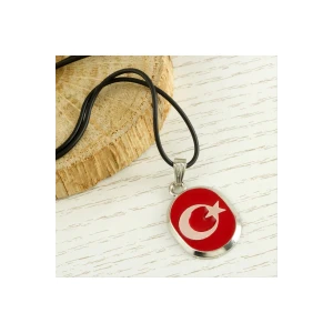 Ay Yıldız Metal Vinlex Deri Kolye