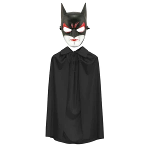 Batman Maskesi Cat Woman ve Batman Pelerini 90 cm Siyah Renk Set (4887)
