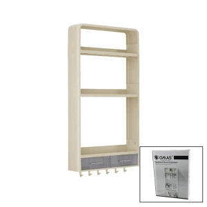 BEJ YAPIŞKANLI DUVAR ORGANİZERİ PLASTİK 3 RAF=14CM-19CM-30CM - 2 ÇEKMECE=40CM - 6 ASKI 19 PCARÇA (4887)