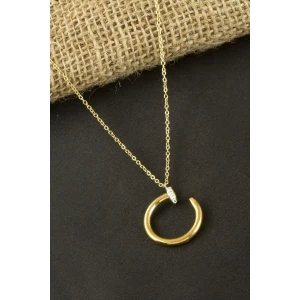 Çivi Zirkon Taşlı Lüks Çelik Kolye