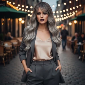 Dalgalı Perçemli Fiber Sentetik Orta Boy Peruk - Ombre ve Röfleli