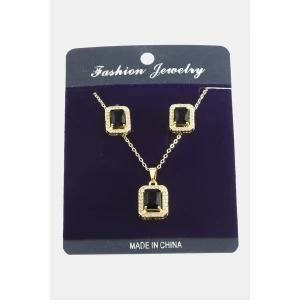 Dikdörtgen Zirkon Taşlı Set Kolye