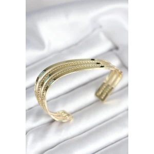Eğik Şerit Model Gold Renk Pirinç Kadın Bileklik