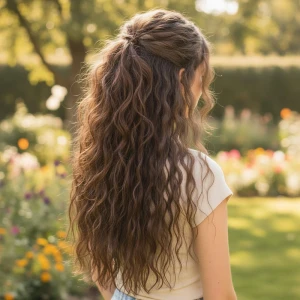 Fiber Sentetik Kabarık Dalgalı Yarım Ay + 2 Yan Çıt Çıt - Açık Kahve