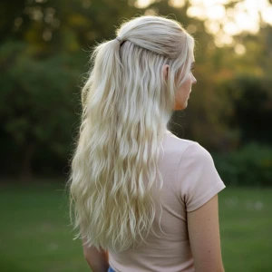 Fiber Sentetik Kabarık Dalgalı Yarım Ay + 2 Yan Çıt Çıt - Açık Platin