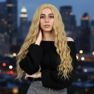 Fiber Sentetik Uzun Su Dalgası Peruk - Sarı