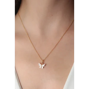 Gold Beyaz Renk Kelebek Figür Kadın Kolye - TJ-BKO6818