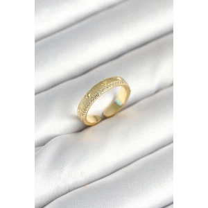 Gold Renk Şerit Zirkon Taşlı Kadın Yüzük