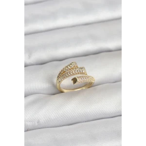 Gold Renk Zirkon Taşlı Pirinç Kadın Yüzük