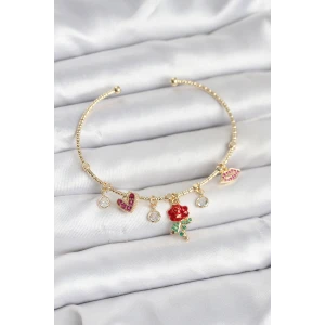 Gül Charmlı Gold Renk Pirinç Kadın Bileklik - TJ-BB8043