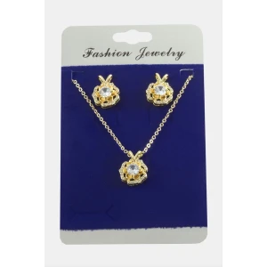 Gül Zirkon Taşlı Set Kolye