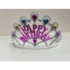 Gümüş Renk Happy Birthday Yazılı Doğum Günü Tacı 60 cm