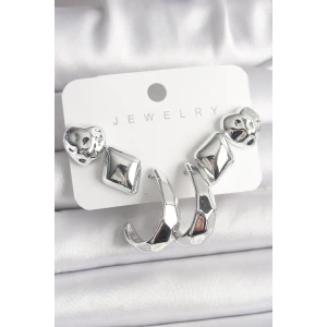 Gümüş Renk Kalp Halka Figür CCB Plastik Kadın Küpe Seti - TJ-BKP10019