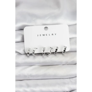 Gümüş Renk Pirinç Minimal Kalp Detaylı Kadın Küpe Seti - TJ-BKP11472