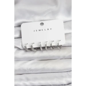 Gümüş Renk Pirinç Zirkon Taşlı Kadın Küpe Seti - TJ-BKP11476