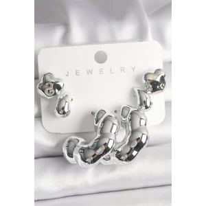 Gümüş Renk Yonca Damla Halka Model CCB Plastik Kadın Küpe Seti - TJ-BKP10027