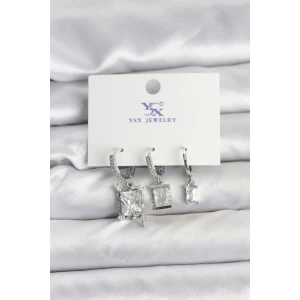 Gümüş Renk Zirkon Taşlı Kadın Küpe - TJ-BKP11343