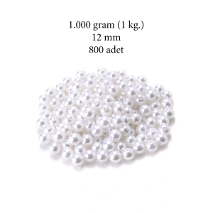 İEG® 1.000 gram (1 kg.) 12mm Beyaz Renk Plastik İnci Boncuk Çanta ve Takı Yapım Boncuğu (~800 adet)