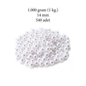 İEG 1.000 gram (1 kg.) 14mm Beyaz Renk Plastik İnci Boncuk Çanta ve Takı Yapım Boncuğu (~540 adet)