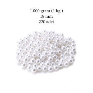 İEG® 1.000 gram (1 kg.) 18mm Beyaz Renk Plastik İnci Boncuk Çanta ve Takı Yapım Boncuğu (~220 adet)