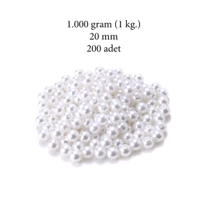 İEG® 1.000 gram (1 kg.) 20mm Beyaz Renk Plastik İnci Boncuk Çanta ve Takı Yapım Boncuğu (~200 adet)
