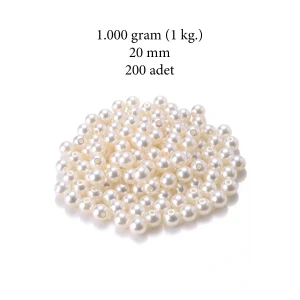 İEG® 1.000 gram (1 kg.) 20mm Krem Renk Plastik İnci Boncuk Çanta ve Takı Yapım Boncuğu (~200 adet)