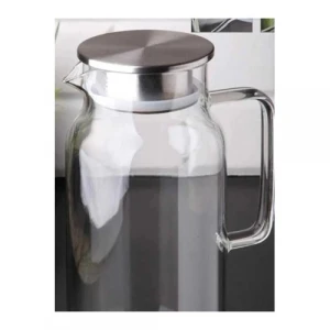 ieg ™ 1500 ml Borosilikat Cam Su Sürahisi - Metal Kapaklı ve Isıya Dayanıklı