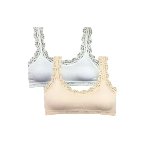 ieg™ 2 Adet Dantel Nakış İşlemeli Pedli Bambu Kadın Büstiyer Beyaz Krem