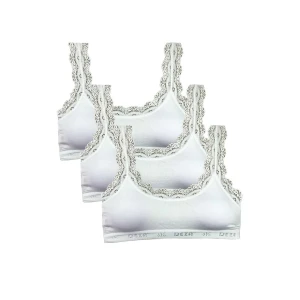 ieg™ 3 Adet Dantel Nakış İşlemeli Pedli Bambu Kadın Büstiyer Beyaz